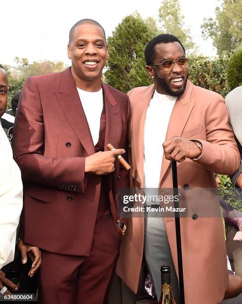 Jay Z and Sean Combs attend 2017 Roc Nation Pre-GRAMMY brunch at Owlwood Estate on February 11, 2017 in Los Angeles, California.