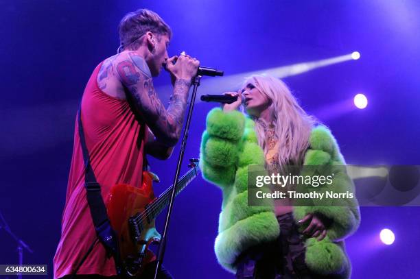 Rapper/actor Machine Gun Kelly and singer Pia Mia perform onstage at the Sir Lucian Grainge's 2017 Artist Showcase presented by American Airlines and...