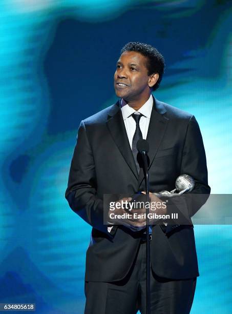Actor Denzel Washington accepts award for Outstanding Actor in a Motion Picture onstage at the 48th NAACP Image Awards at Pasadena Civic Auditorium...