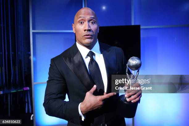 Actor Dwayne Johnson, aka The Rock, winner of the 2017 NAACP Entertainer Of The Year Award, attends the 48th NAACP Image Awards at Pasadena Civic...