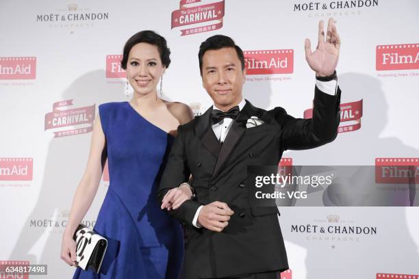 Actor Donnie Yen and wife model Cecilia Cissy Wang attend the 5th Power of Film Gala on February 11, 2017 in Hong Kong, China.