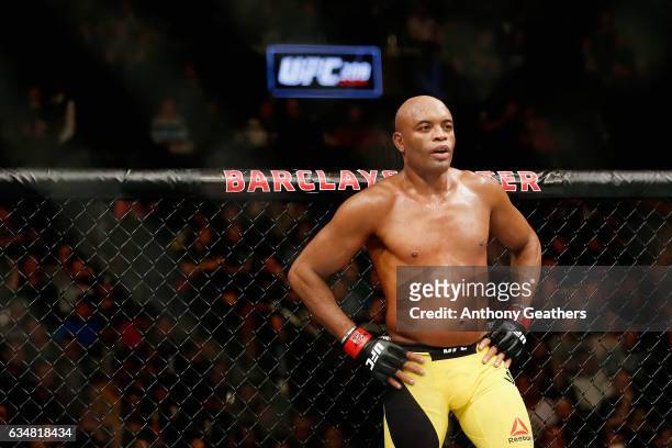 Anderson Silva of Brazil looks on before fighting against Derek Brunson of United States in their middleweight bout during UFC 208 at the Barclays...