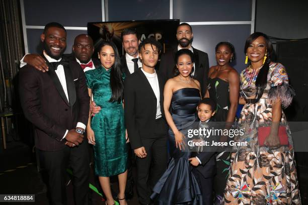 The cast of "Queen Sugar," winner of the Outstanding Drama Series Award, pose in the press room at the 48th NAACP Image Awards at Pasadena Civic...