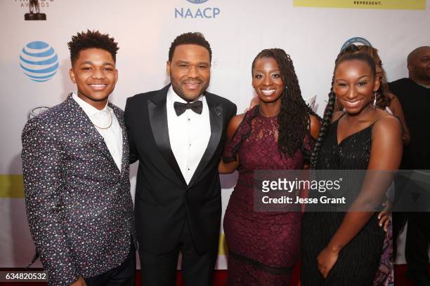 Nathan Anderson, actor Anthony Anderson, Alvina Stewart, and Kyra Anderson attends the 48th NAACP Image Awards at Pasadena Civic Auditorium on...