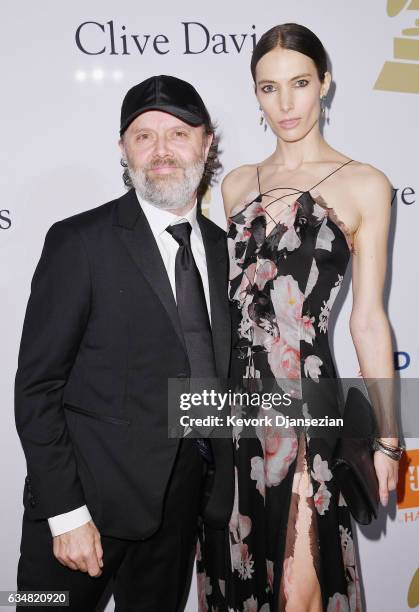 Musician Lars Ulrich and model Jessica Miller attend Pre-GRAMMY Gala and Salute to Industry Icons Honoring Debra Lee at The Beverly Hilton on...