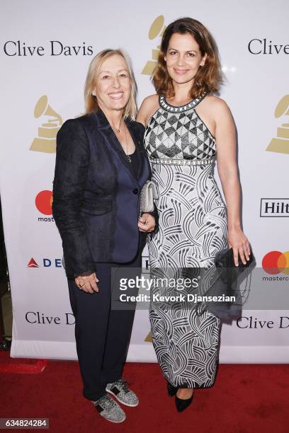 Former pro tennis player Martina Navratilova and Julia Lemigova attend Pre-GRAMMY Gala and Salute to Industry Icons Honoring Debra Lee at The Beverly...