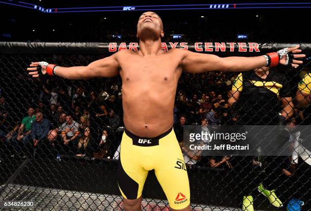 Anderson Silva of Brazil enters the Octagon before facing Derek Brunson in their middleweight bout during the UFC 208 event inside Barclays Center on...