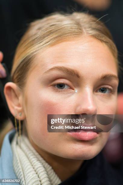 Model Romee Strijd attend the Jonathan Simkhai fashion show during February 2017 New York Fashion Week: The Shows at Gallery 1, Skylight Clarkson Sq...