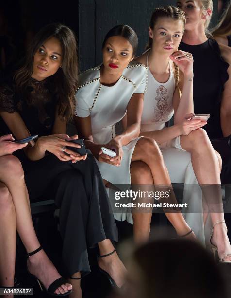 Models Cindy Bruna, Lais Ribeiro and Hailey Clauson attend the Jonathan Simkhai fashion show during February 2017 New York Fashion Week: The Shows at...