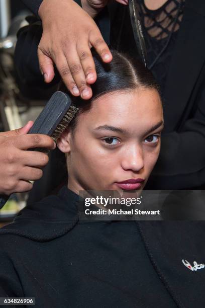 Model Lameka Fox attends the Jonathan Simkhai fashion show during February 2017 New York Fashion Week: The Shows at Gallery 1, Skylight Clarkson Sq...