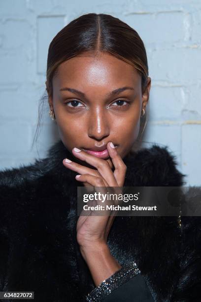 Model Jasmine Tookes attend the Jonathan Simkhai fashion show during February 2017 New York Fashion Week: The Shows at Gallery 1, Skylight Clarkson...