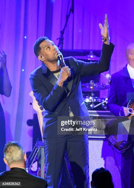 Singer Maxwell performs onstage at Pre-GRAMMY Gala and Salute to Industry Icons Honoring Debra Lee at The Beverly Hilton on February 11, 2017 in Los...