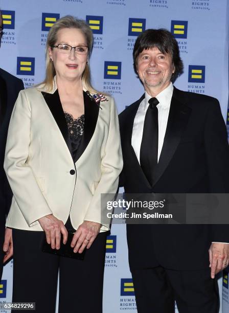 Actress Meryl Streep and filmmaker Ken Burns attends the 2017 Human Rights Campaign Greater New York Gala at The Waldorf Astoria on February 11, 2017...