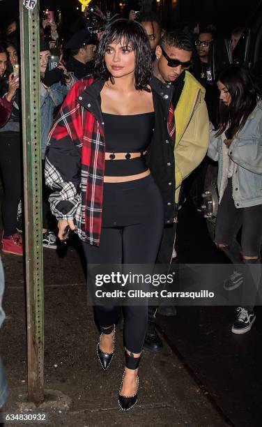 Kylie Jenner and Tyga are seen arriving to the Alexander Wang February 2017 fashion show during New York Fashion Week on February 11, 2017 in New...