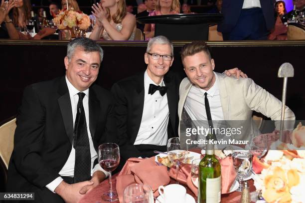Apple executive Eddy Cue, Apple CEO Tim Cook, and recording artist Ryan Tedder attend Pre-GRAMMY Gala and Salute to Industry Icons Honoring Debra Lee...