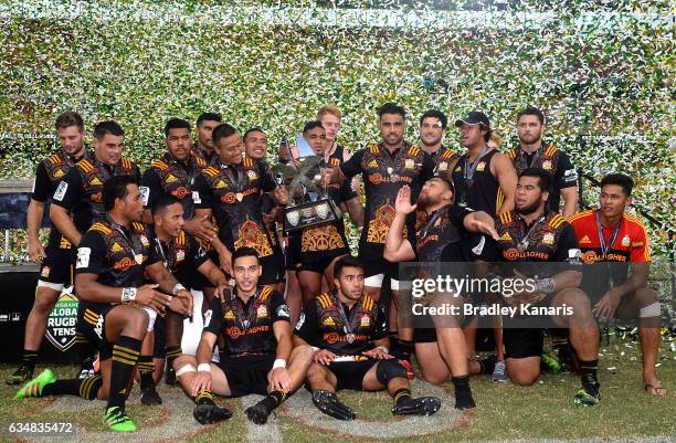 The Chiefs celebrate their victory after the Rugby Global Tens Final match between the Crusaders and Chiefs at Suncorp Stadium on February 12, 2017...