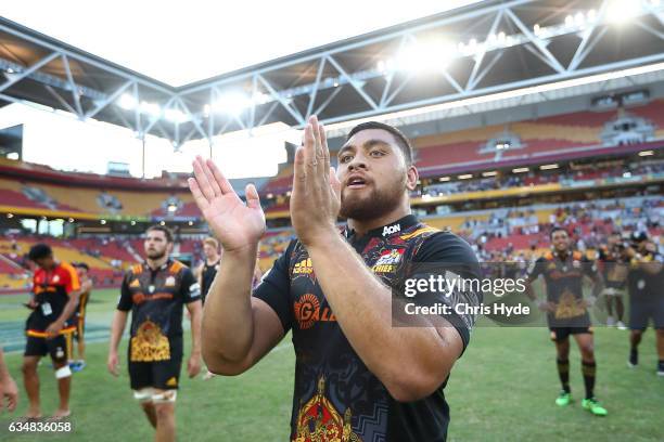 Atunaisa Moli of the Chiefs celebrates winning the Rugby Global Tens Final match between Chiefs and Crusaders at Suncorp Stadium on February 12, 2017...