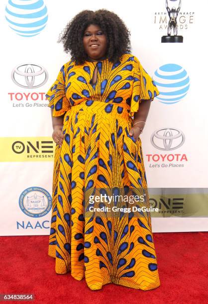 Actress Gabby Sidibe arrives at the 48th NAACP Image Awards at Pasadena Civic Auditorium on February 11, 2017 in Pasadena, California.