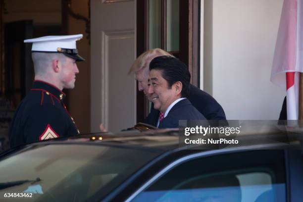 President Donald Trump welcomed Japanese Prime Minster Shinz Abe to the West Wing of the White House in Washington, DC on February 10, 2017.