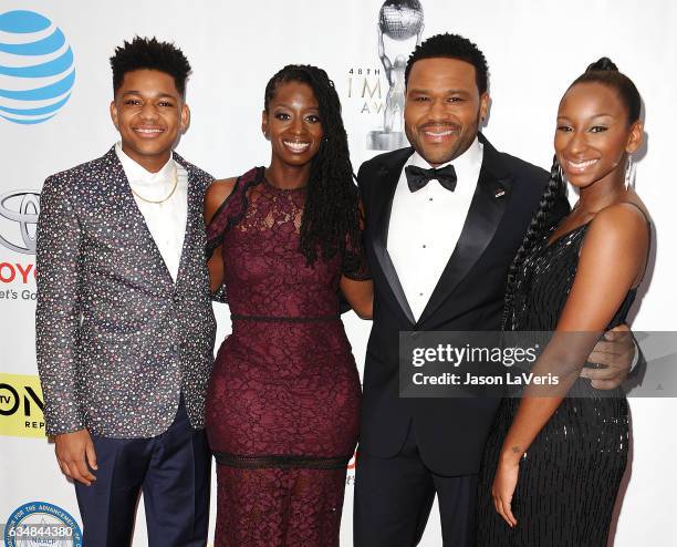 Nathan Anderson, Alvina Stewart, actor Anthony Anderson, and Kyra Anderson attend the 48th NAACP Image Awards at Pasadena Civic Auditorium on...