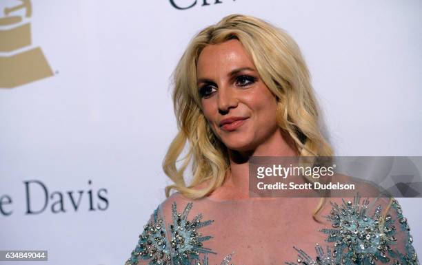 Singer Britney Spears walks the red carpet at the 2017 Pre-GRAMMY Gala And Salute to Industry Icons Honoring Debra Lee at The Beverly Hilton Hotel on...