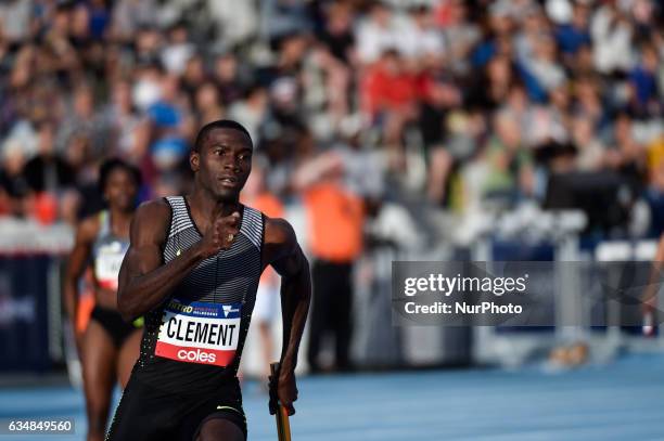 Kerron Clement of the Bolt All Stars competing in the Mixed 2000m Relay at Nitro Athletics at Lakeside Stadium on February 11, 2017 in Melbourne,...