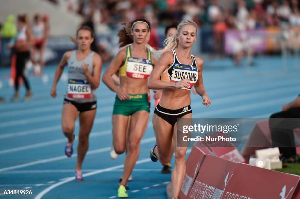 Camille Bascomb of the Bolt All Stars competes in the Mixed Relay at Nitro Athletics at Lakeside Stadium on February 11, 2017 in Melbourne, Australia.