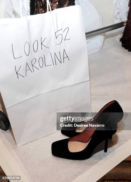 Shoes seen backstage at the Christian Siriano show during, New York Fashion Week: The Shows at The Plaza Hotel on February 11, 2017 in New York City.