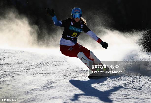 Patrizia Kummer of Switzerland in action during the FIS Freestyle World Cup Ladies Parallel Giant Slalom at Bokwang Snow Park on February 12, 2017 in...