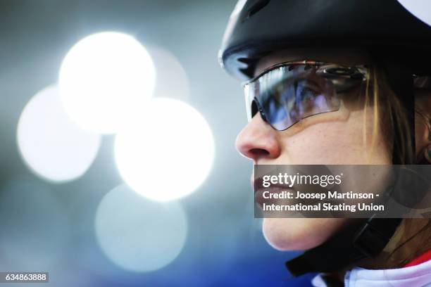 Kasandra Bradette of Canada prepares prior to the Ladies 500m quarter final during day two of the ISU World Cup Short Track at Minsk Arena on...