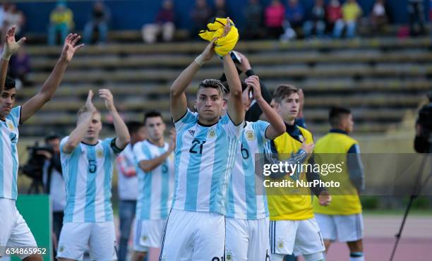 Argentina's celebrate their qualification to the World Cup Korea 2017 after their participation in the Sudamericano U-20 tournament played in Quito,...