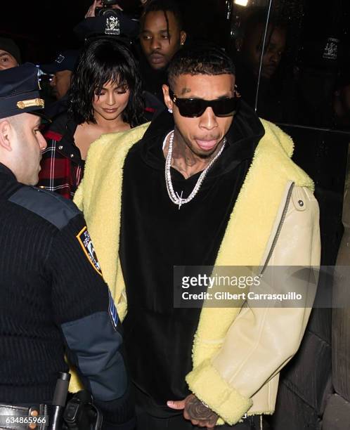Kylie Jenner and Tyga are seen arriving to the Alexander Wang February 2017 fashion show during New York Fashion Week on February 11, 2017 in New...