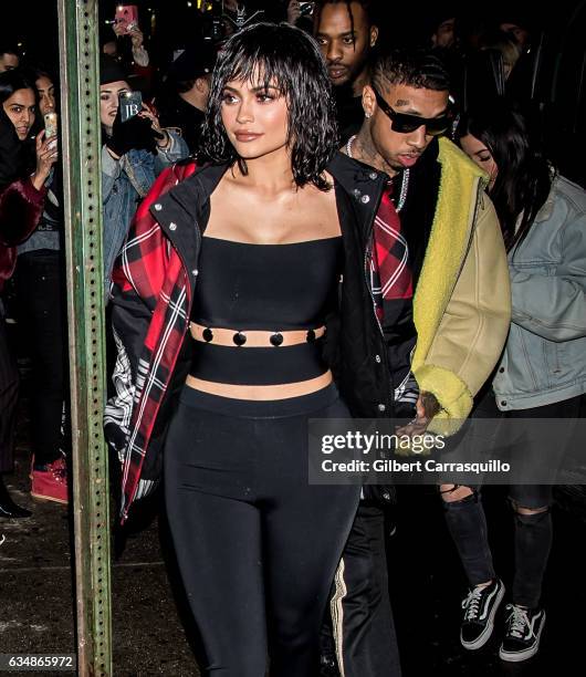 Kylie Jenner and Tyga are seen arriving to the Alexander Wang February 2017 fashion show during New York Fashion Week on February 11, 2017 in New...