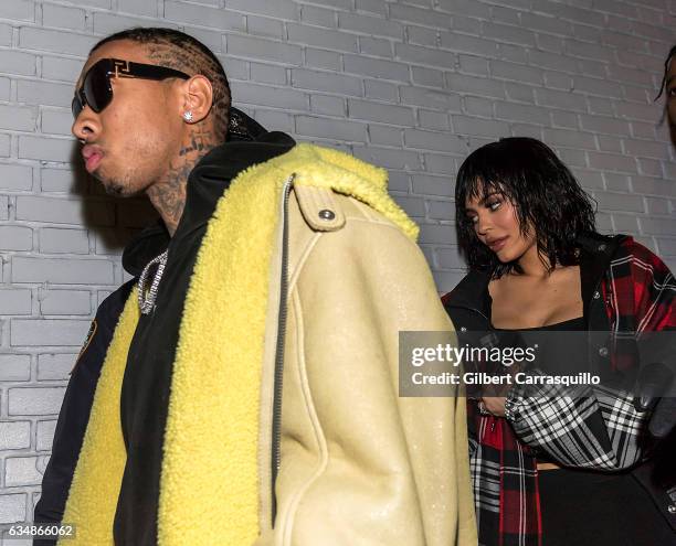 Tyga and Kylie Jenner are seen arriving to the Alexander Wang February 2017 fashion show during New York Fashion Week on February 11, 2017 in New...