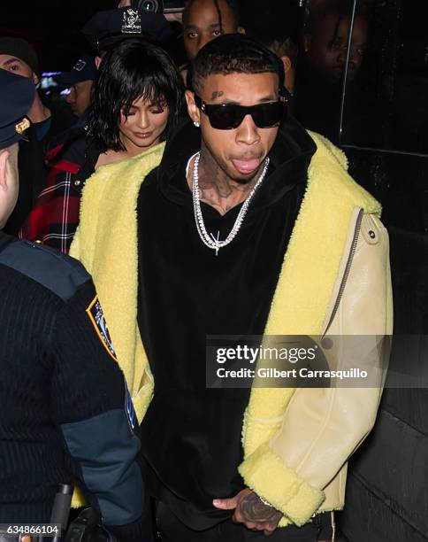 Kylie Jenner and Tyga are seen arriving to the Alexander Wang February 2017 fashion show during New York Fashion Week on February 11, 2017 in New...