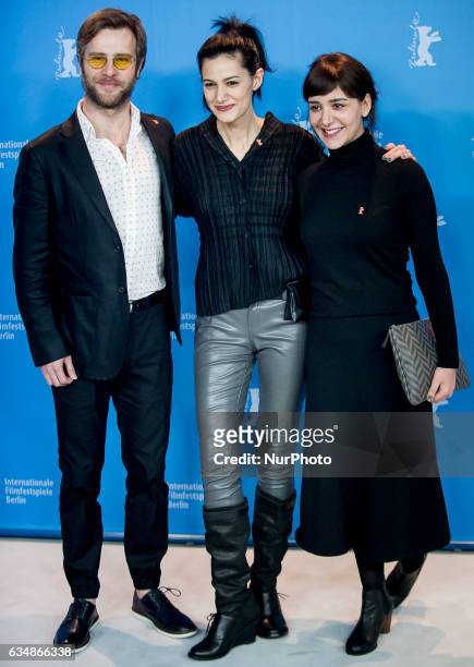 Director Ceylan Ozgun Ozcelik, actress Algi Eke and actor Ozgur Cevik attends the Inflame photocall during the 67th Berlinale International Film...