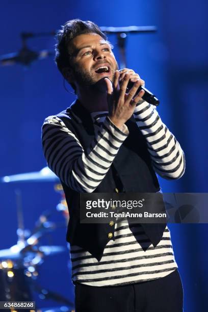Christophe Mae performs during the "32nd Victoires de la Musique 2017" at Le Zenith on February 10, 2017 in Paris, France.