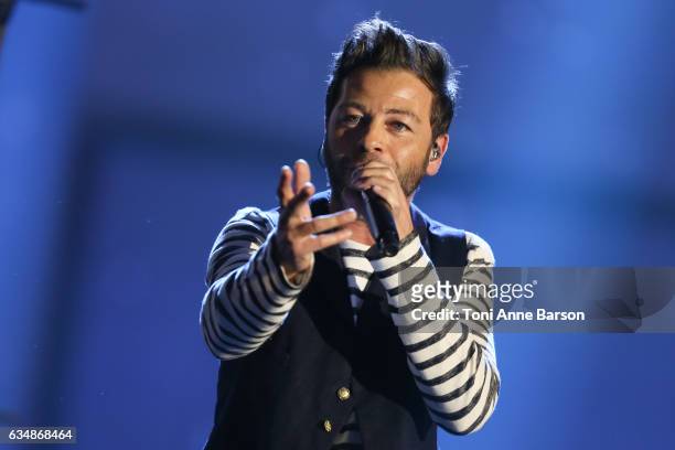 Christophe Mae performs during the "32nd Victoires de la Musique 2017" at Le Zenith on February 10, 2017 in Paris, France.