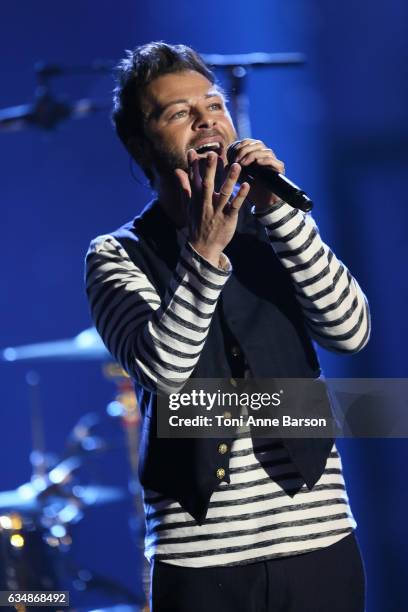 Christophe Mae performs during the "32nd Victoires de la Musique 2017" at Le Zenith on February 10, 2017 in Paris, France.