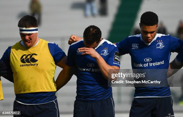 Treviso , Italy - 12 February 2017; Leinster's Zane Kirchner, centre, during a moments silence in memory of Joost van der Westhuizen of South Africa,...