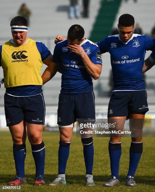 Treviso , Italy - 12 February 2017; Leinster's Zane Kirchner, centre, during a moments silence in memory of Joost van der Westhuizen of South Africa,...