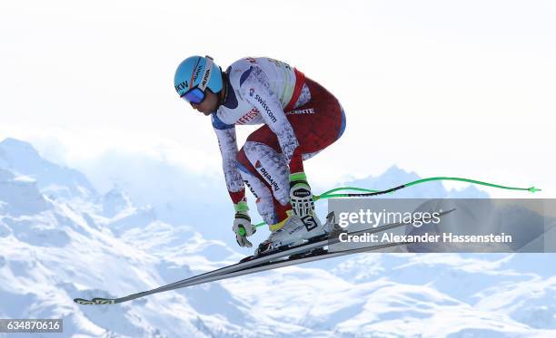 Patrick Kueng of Switzerland competes in the Men's Downhill during the FIS Alpine World Ski Championships on February 12, 2017 in St Moritz,...