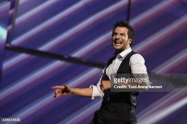 Amir Haddad performs during the "32nd Victoires de la Musique 2017" at Le Zenith on February 10, 2017 in Paris, France.