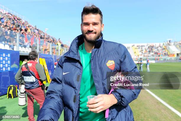 Roma player Alisson Becker before the Serie A match between FC Crotone and AS Roma at Stadio Comunale Ezio Scida on February 12, 2017 in Crotone,...