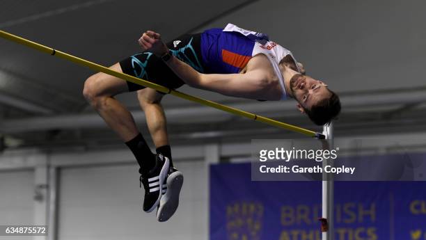 Allan Smith competes in the mens high jump during the British Athletics Indoor Team Trials 2017 at English Institute of Sport on February 12, 2017 in...