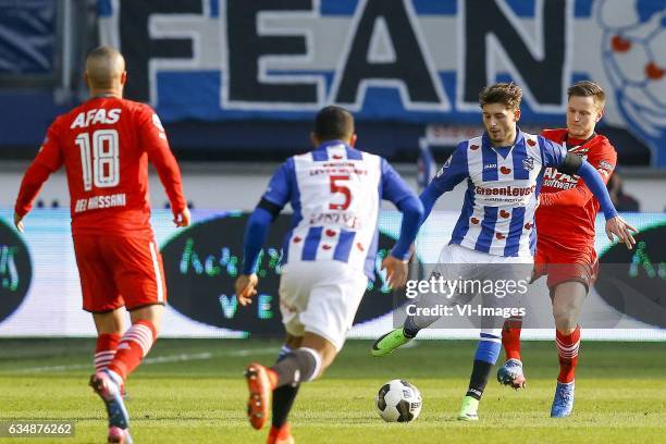 Arber Zeneli of Heerenveen, Mattias Johansson of AZ Alkmaarduring the Dutch Eredivisie match between sc Heerenveen and AZ Alkmaar at Abe Lenstra...