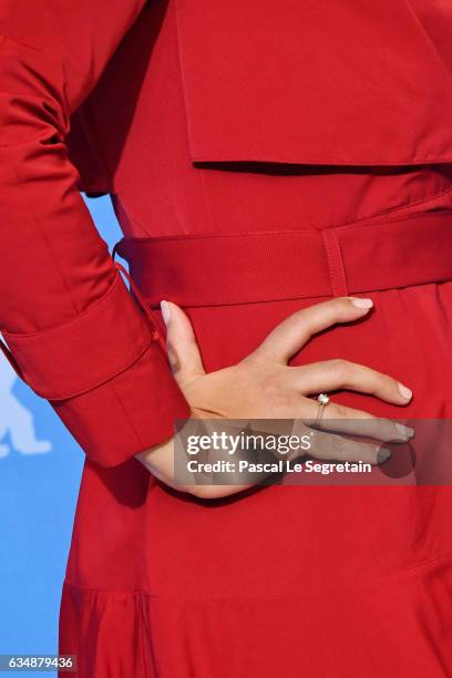 Actress Huma Qureshi, accessories detail, attends the 'Viceroy's House' photo call during the 67th Berlinale International Film Festival Berlin at...