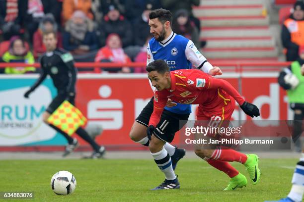 Berlin, GERMANY Stephan Salger of Arminia Bielefeld and Kenny Prince Redondo of 1 FC Union Berlin during the game between dem 1 FC Union Berlin and...