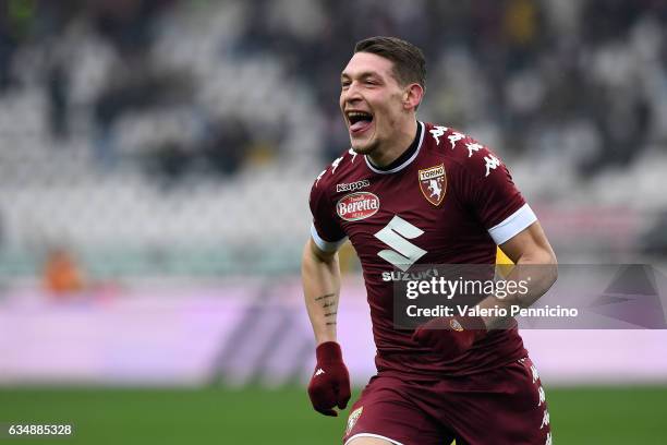 Andrea Belotti of FC Torino celebrates a goal during the Serie A match between FC Torino and Pescara Calcio at Stadio Olimpico di Torino on February...