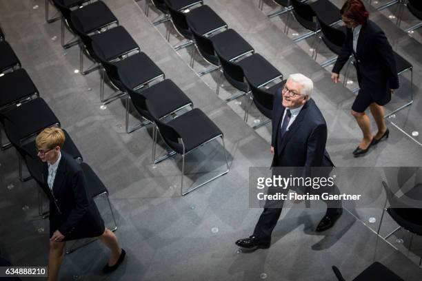 Frank-Walter Steinmeier leaves the plenary after his election as the new German President by the Federal Assembly at the Bundestag on February 12,...